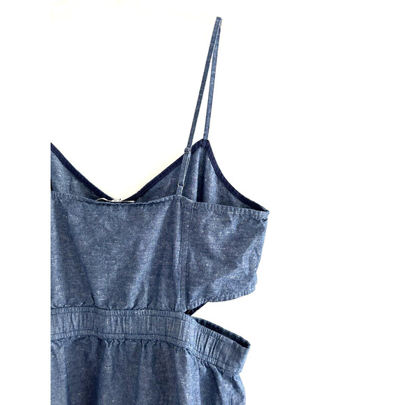 Madewell | G3192 Women's Blue Button Front Chambray Cut Out Cami Dress Size 14 - Picture 6 of 11